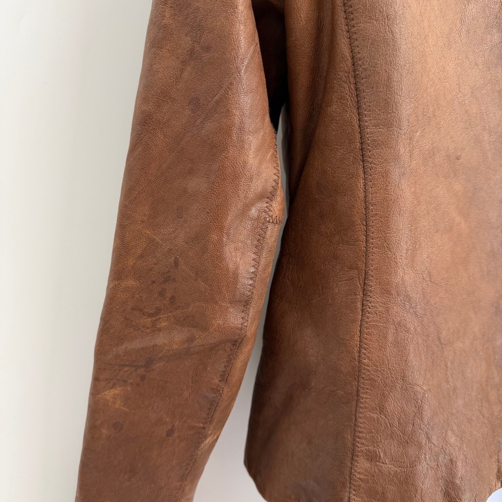 VTG Y2K Moda International Leather Blazer Jacket Size M Western Brown Cognac - Picture 5 of 11